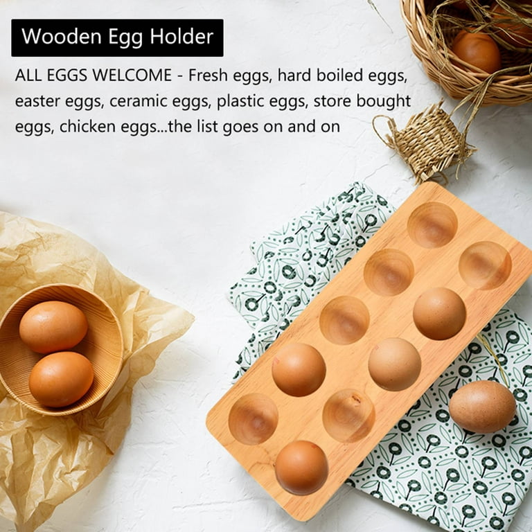 Egg Wooden Egg Holder for Eggs Usable in Kitchen Refrigerator, or Countertop  for Display or Storage, Holds 10 Eggs 