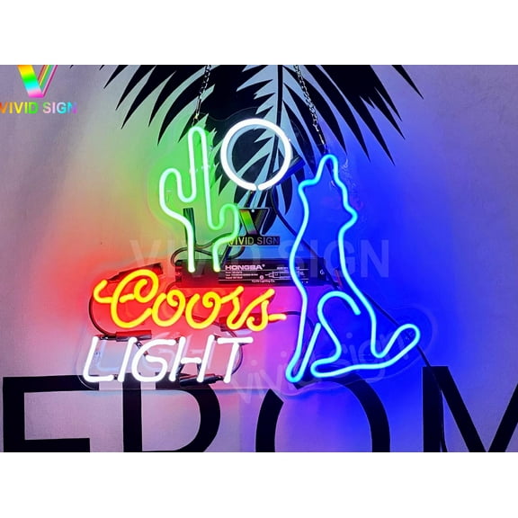 Queen Sense 20" Coyote Wolf Cactus Moon Coors Lights Neon Sign Acrylic Man Cave Handmade Neon Light 120WCMCLA2