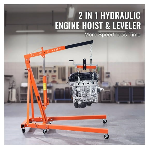 Hydraulic Engine Hoist 2 Ton, 4400 LBS Cherry Picker Crane & Leveler