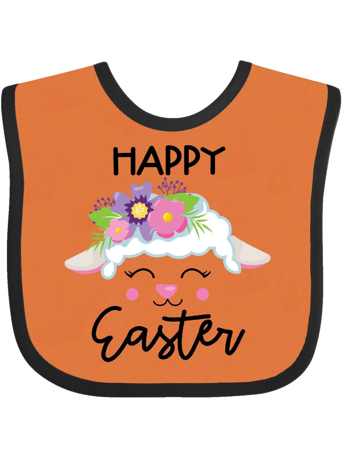 Happy Easter with Cute Lamb Face and Flowers Baby Bib ...