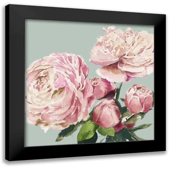 Jensen, Asia 12x12 Black Modern Framed Museum Art Print Titled - Pink Peony II