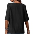 thumbnail image 3 of Camiseta Informal Holgada de Corta con Cuello Redondo y Botones de Algodón y para Mujer, Estilo Formal y de Trabajo Negro L, 3 of 7