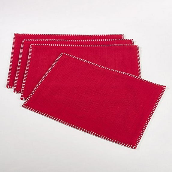 Fennco Styles Whip Stitched Design Placemat - 13"x19" - 4-Piece (Red)