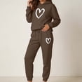 thumbnail image 2 of Sweatsuits for Women Long Sleeve Hoodie Jogger Pants Heart Print Fall Winter Daily Cute Sports Matching Clothing Coffee S, 2 of 6