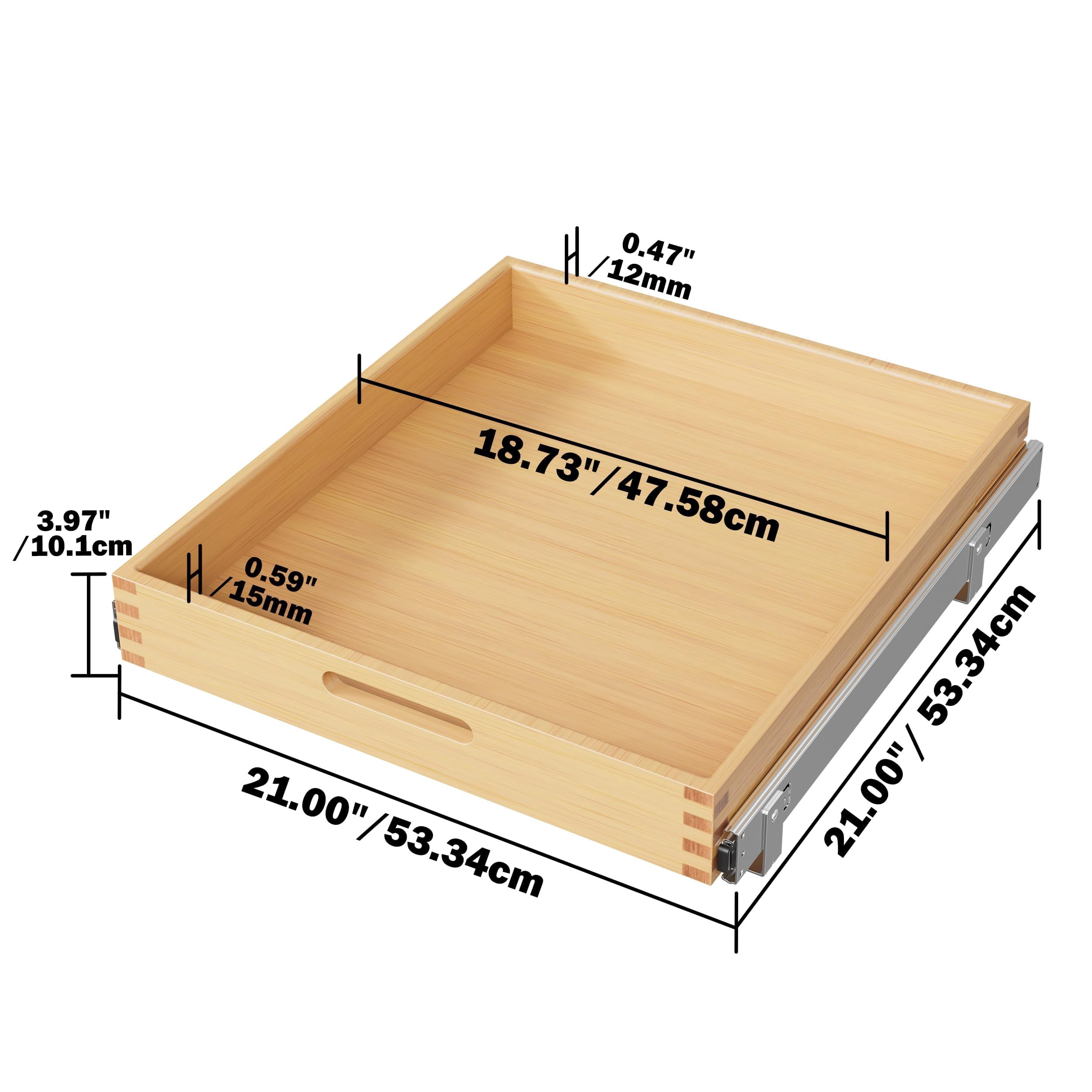 STORKING Heavy-Duty Pull-Out Cabinet Organizer, 21"W x 21"D Slide-Out Wood Drawer, 100 lb Capacity for Kitchen/Pantry Base Cabinets