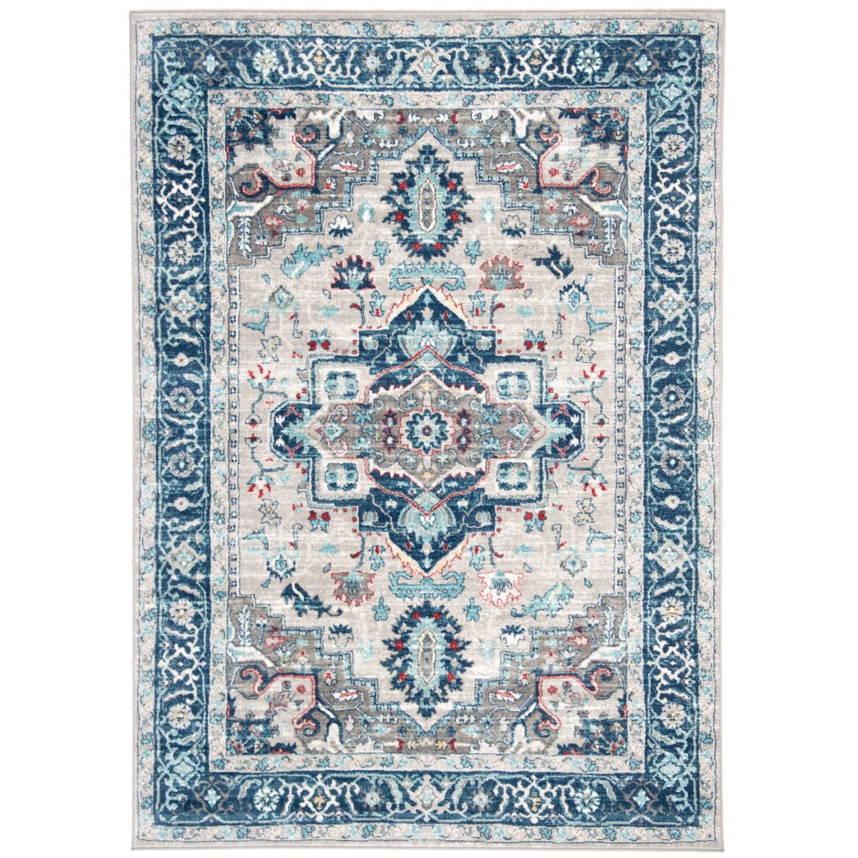 SAFAVIEH Brentwood Nanette Floral Bordered Area Rug, 5'3" x 7'6", Light Grey/Blue