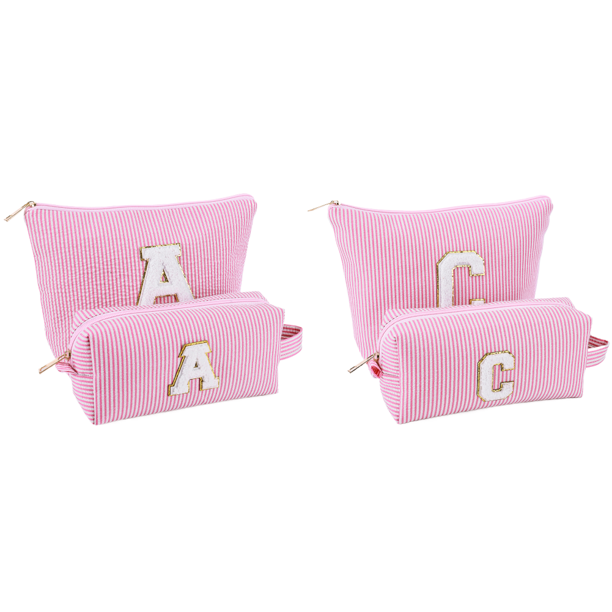 2 bolsas de chenilla con letras a rayas, maquillaje lindo cosmético para mujeres (rosa A) piezas