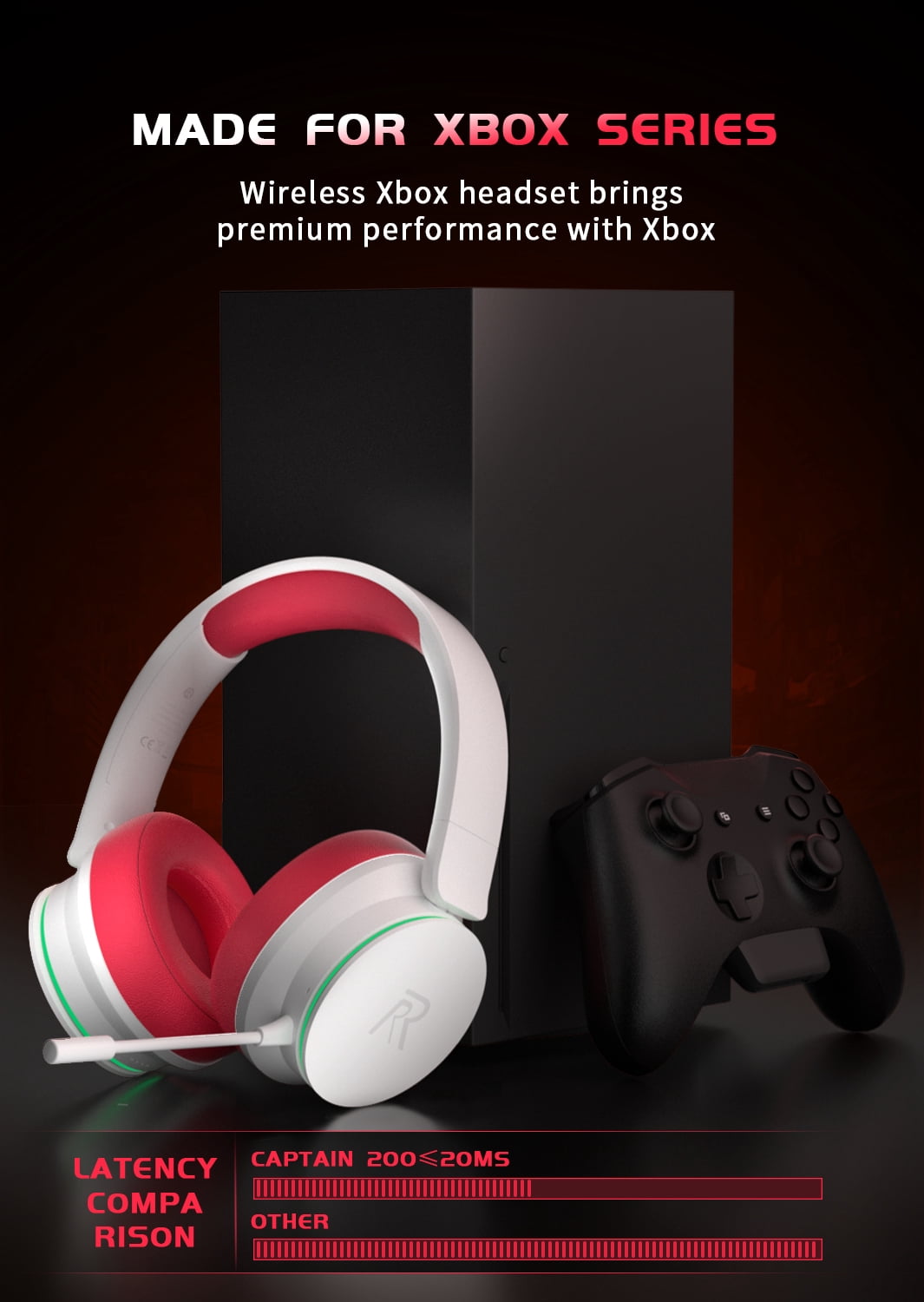 FONHAID 2.4GHz Wireless Gaming Headset for Xbox, PS5, Switch, Bluetooth Gaming Headphones with Detachable Noise Canceling Mic, 45H Battery, Red
