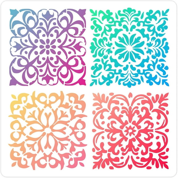 Large Floral Tile Stencil 12 x 12 Inch Reusable Hollow Out Symmetry Flower Decoration Paint Drawing Template Stencils