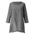 thumbnail image 4 of Tshirts For Women Summer Solid Color Crew Neck Long Sleeve Irregular Hem Ladies Tunic Tops Activewear, 4 of 5