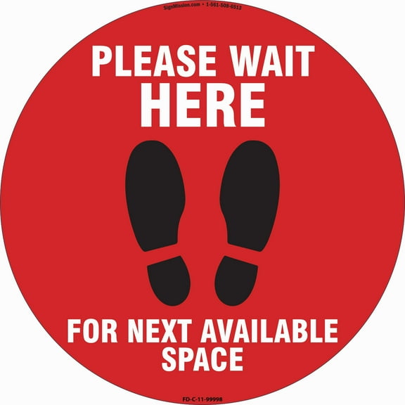 Coronavirus Please Wait Here Red Non-Slip Floor Graphic | 3 Pack of 11" Vinyl Decal | Protect Your Business, Work Place & Customers |  Made in The USA