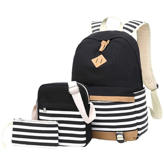 Backpacks for Kids Canvas 3 Piece Kids Backpack Set Printed School Bag with Lunch Tote Pencil Case Black One Size