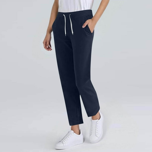 Pincandy Women's Solid Color Sweatpants - Elastic Waist with Drawstring & Pockets, Long Length for Daily Wear