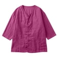thumbnail image 5 of LEKWK Linen Tops for Women 3/4 Sleeve Button Down Tunic Tops Loose Fit V Neck Lightweight Solid Shirts Summer Beach Vacation Daily Outfits, 5 of 5
