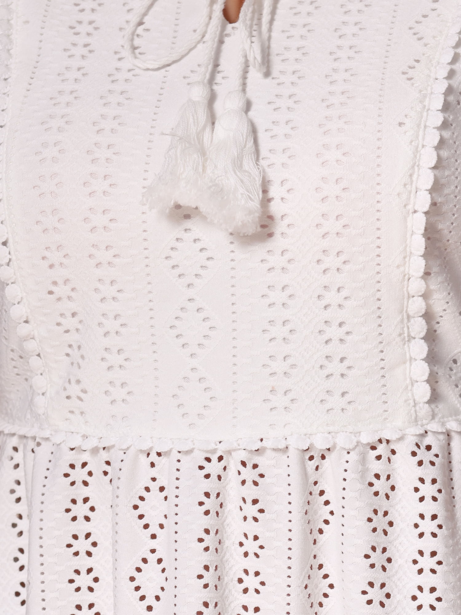 DARING DIVA Women's Flutter Sleeve Boho Tassel Peplum Blouses XS White