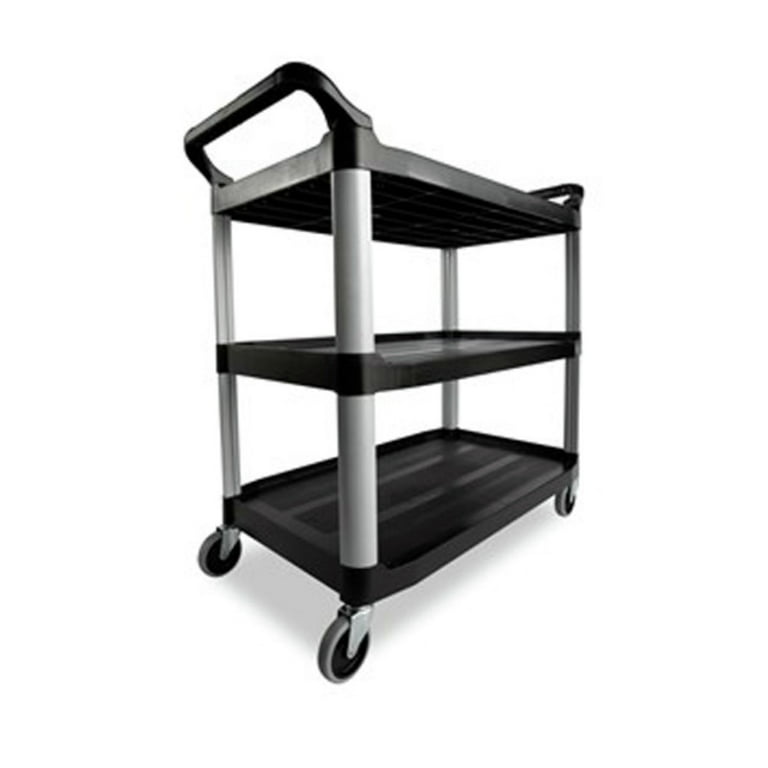 Rubbermaid® Commercial Xtra Utility Cart with Open Sides, Plastic, 3  Shelves, 300 lb Capacity, 40.63 x 20 x 37.81, Black