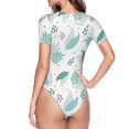 thumbnail image 4 of Fotbe Leaf Print Green Women's Crew Neck Short Sleeves Bodysuit Tops Round Neck Slim Sleeveless Soft Comfortable Basic-X-Large, 4 of 9