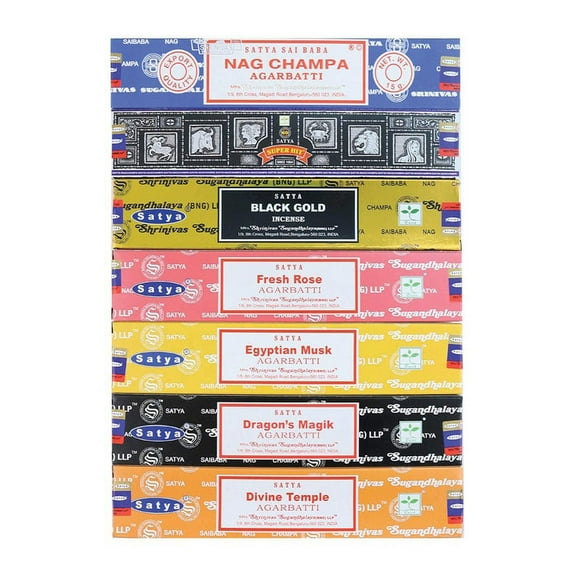 Healing Set 7 Packs Satya Nag Champa Incense Stick Packs - Hand Rolled & Non-Toxic - Total 105 Sticks | Home Fragrance Gift Pack 15g