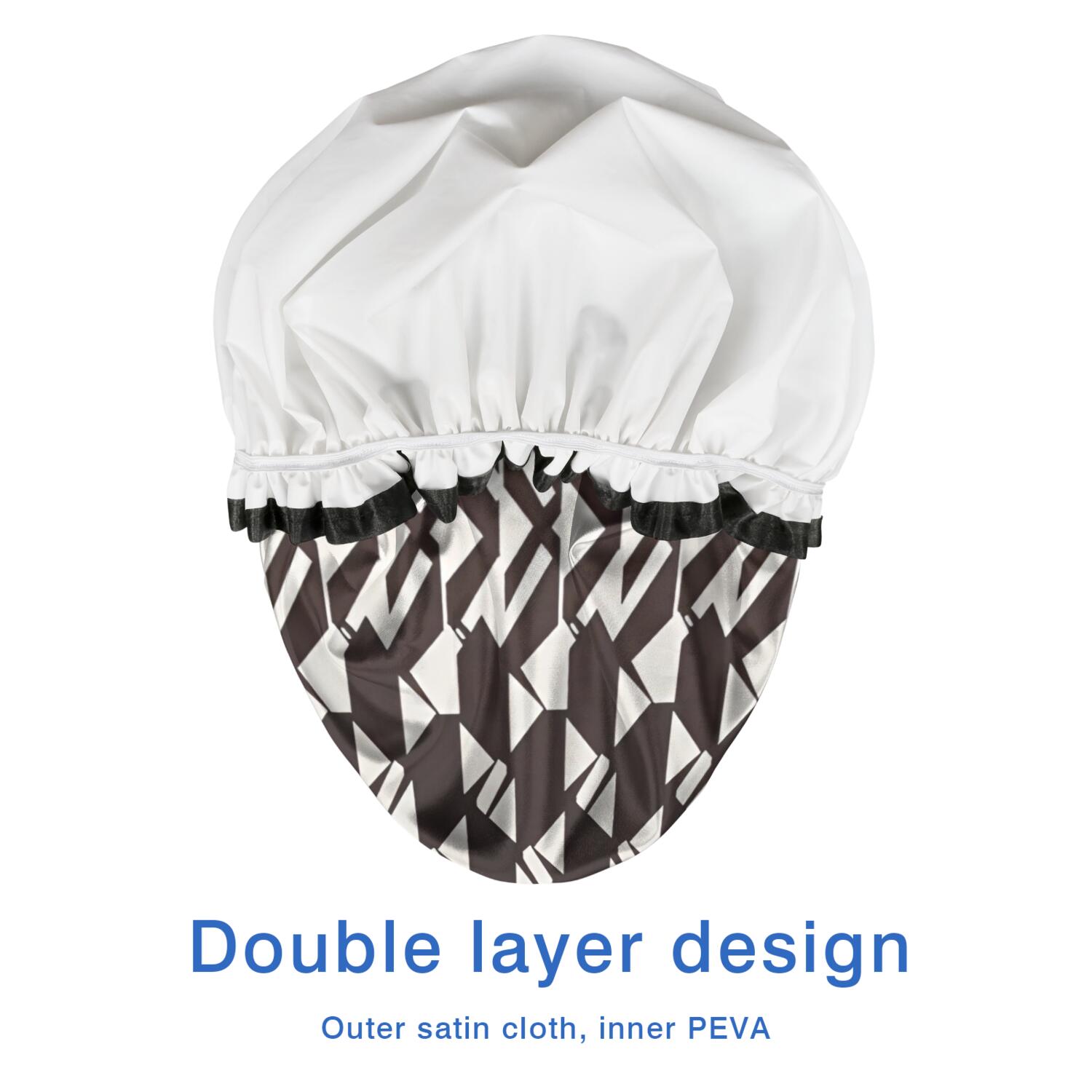 Shower Caps,Black White Geometric Pattern Waterproof Shower Cap for Women 4 Pieces,Double Reusable Hair Cover for Shower PEVA Elastic Stretch Hem