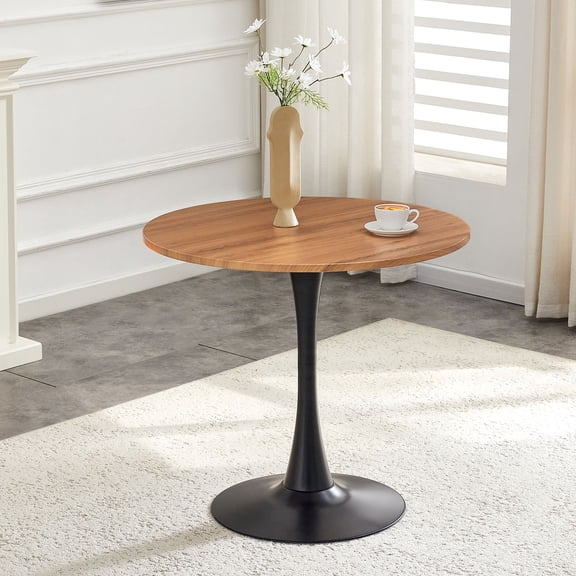 CQSXDA Round Dining Table 31.5 Inch Circle Tulip Table With Thickened Top & Metal Base Mid Century Modern Bistro Table