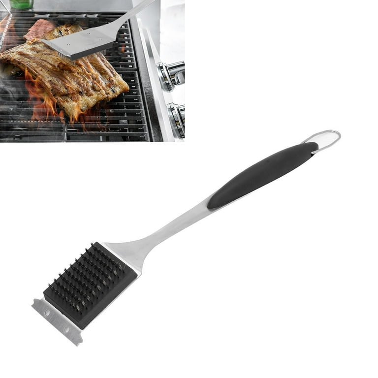 Barbeque BBQ Grill Brush Brass Bristles & Scraper Tool Long Handle Cooking  New !