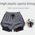 thumbnail image 4 of Pantalones cortos casuales de marca de moda para hombre, pantalones de fitness para correr de estilo americano, forro de dos piezas, pantalones cortos de baloncesto de tres cuartos con ilusión, 4 of 4