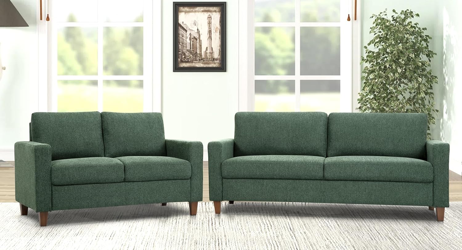 Mid Century Modern Couch for Small Spaces Living Rooms Apartments and Condos Sofa Sets with Reversible Back Pillows Green