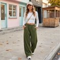 thumbnail image 4 of Sorvello Womens Solid High Rise Wide Leg Lounge Pants Elastic Pull On Waist Side Pockets Full Length Casual Sweatpants Army Green L, 4 of 6