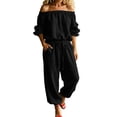 thumbnail image 2 of JOANKDMI Off The Shoulder Jumpsuits for Women Casual Long Rompers with Pockets Loose Fit Elastic Waist Drawstring Summer Beach Outfits Flowy One Piece Overalls, 2 of 6