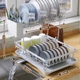 thumbnail image 4 of TEMOGU-Dish Drying Rack, 2 Tier Dish Racks with Drain Board, Large Stainless Steel Dish Rack for Kitchen, Egouttoir a Vaisselle with Removable Utensil Holder and Cup Holder, (White), 4 of 4
