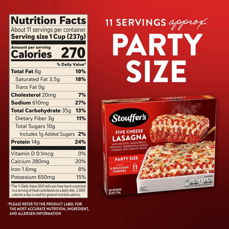 Stouffer's Five Cheese Lasagna, Party Size Frozen Cheese Lasagna