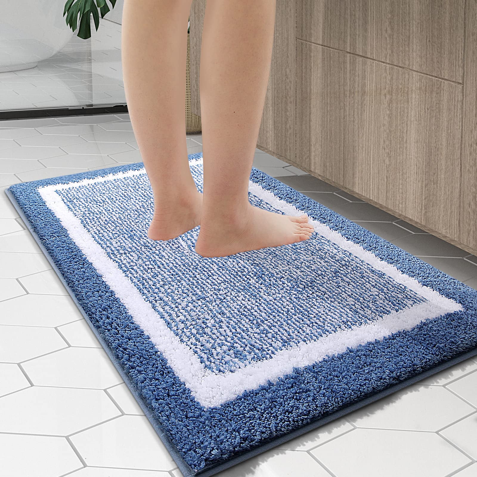 Buganda Bathroom Rugs and Mats, Extra Soft and Absorbent Microfiber Bath Mats, Non-Slip Shaggy Bath Carpets, 20x30, Blue