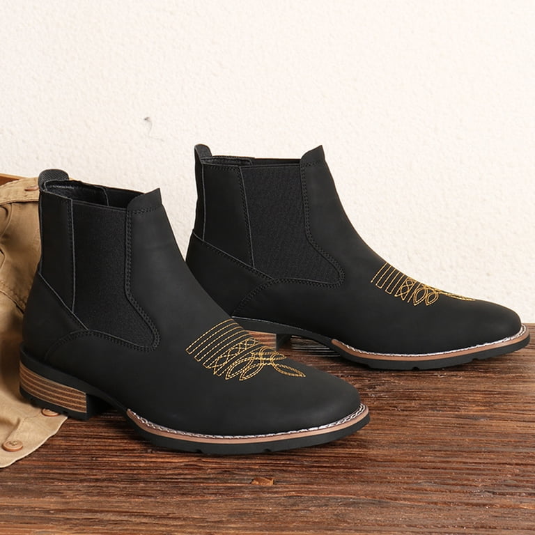 Men\'s Black Square Toe Chelsea Boots Western Ankle Boot Slip On Casual Boot Amazon.com | Julyrose Men main image 4