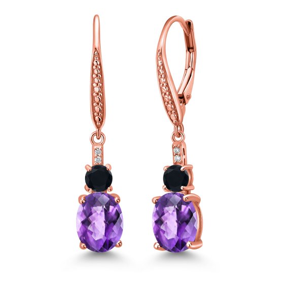 Gem Stone King 18K Rose Gold Plated Silver Red Rhodolite Garnet and White Lab Grown Diamond Dangle Earrings for Women (4.77 Cttw, Oval 9X7MM)