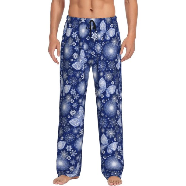 Fotbe Beautiful Snowflake Butterfly Pantalones de Pijama para Hombre, Pantalones de Dormir, Pantalones de Casa con Cintura Ajustable y Bolsillos-Large