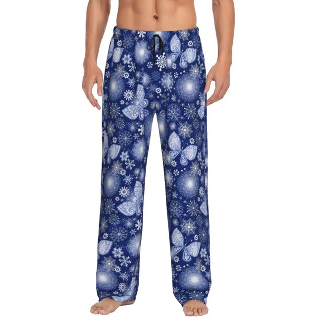 Fotbe Beautiful Snowflake Butterfly Pantalones de Pijama para Hombre, Pantalones de Dormir, Pantalones de Casa con Cintura Ajustable y Bolsillos-3X-Large