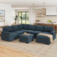 thumbnail image 3 of Marrber Blue Extra Large Convertible Sectional Sofa with Pull Out Bed, Storage and Ottoman, Corduroy Tufted, 3 of 9