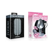 Sexy, Kinky Gift Set Bundle of Jack-It Stroker Smoke and Icon Brands The Silver Starter, Bejeweled Heart Stainless Steel Plug, Pink
