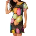 thumbnail image 2 of Kdxio Easter eggs Pattern Womens Short Sleeve Sleepshirt Scoopneck Cute Nightdress Ruffle Comfy Nightgown, 2 of 6
