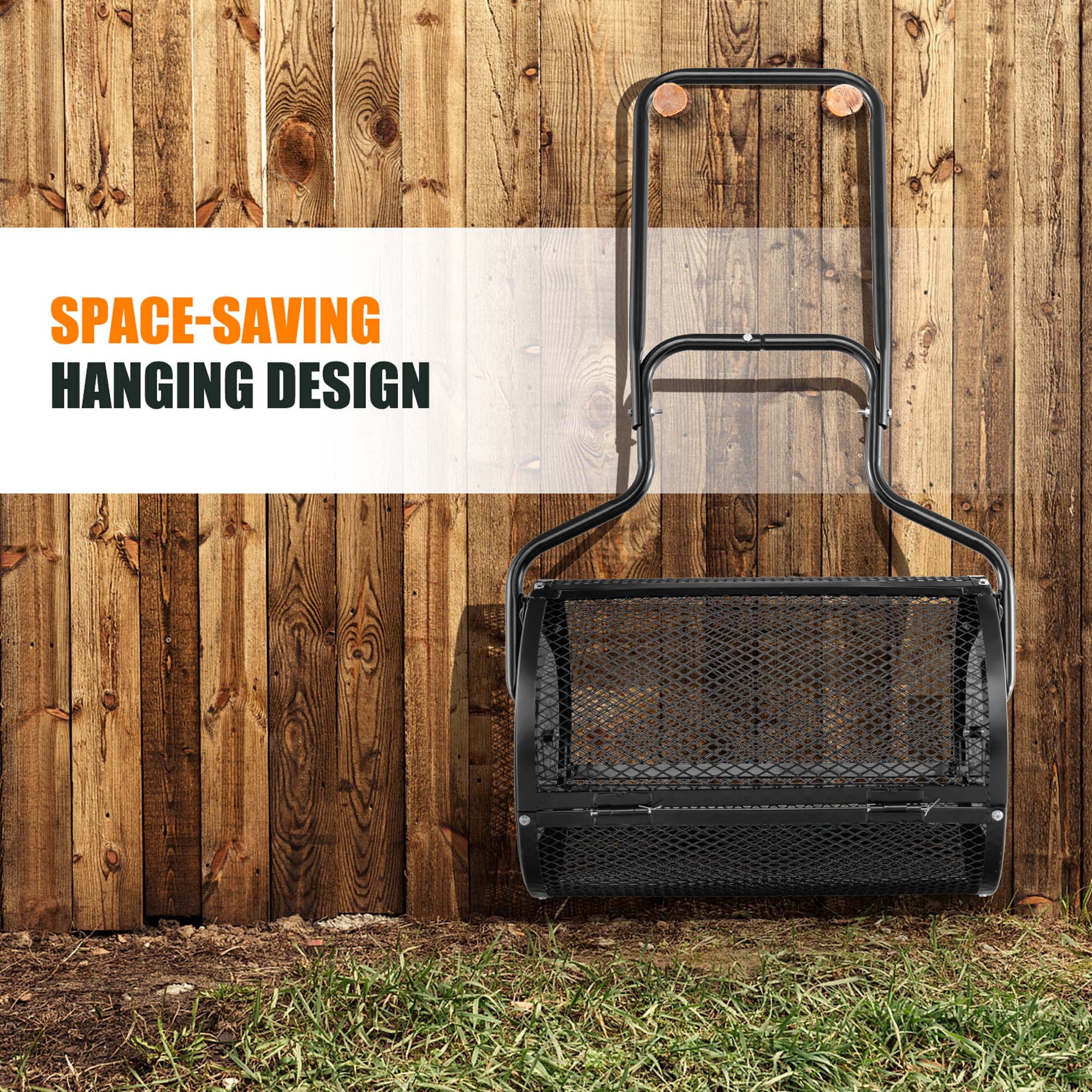 Costway 24" Peat Moss Spreader Compost Spreader with Upgrade Side Latches & U-shape Handle Black