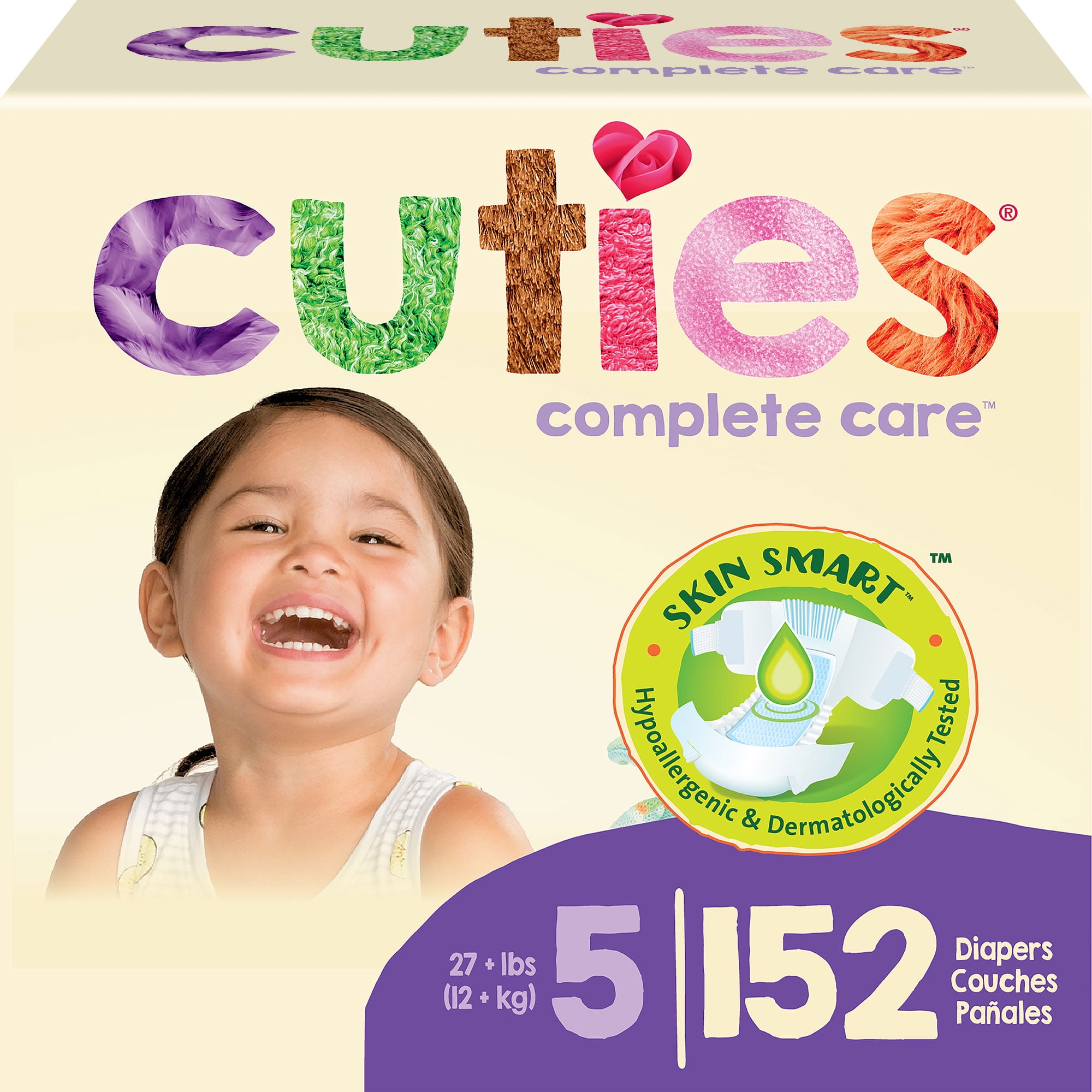 Cuties Complete Care Soft Hypoallergenic Diapers Size 5, 152 Count