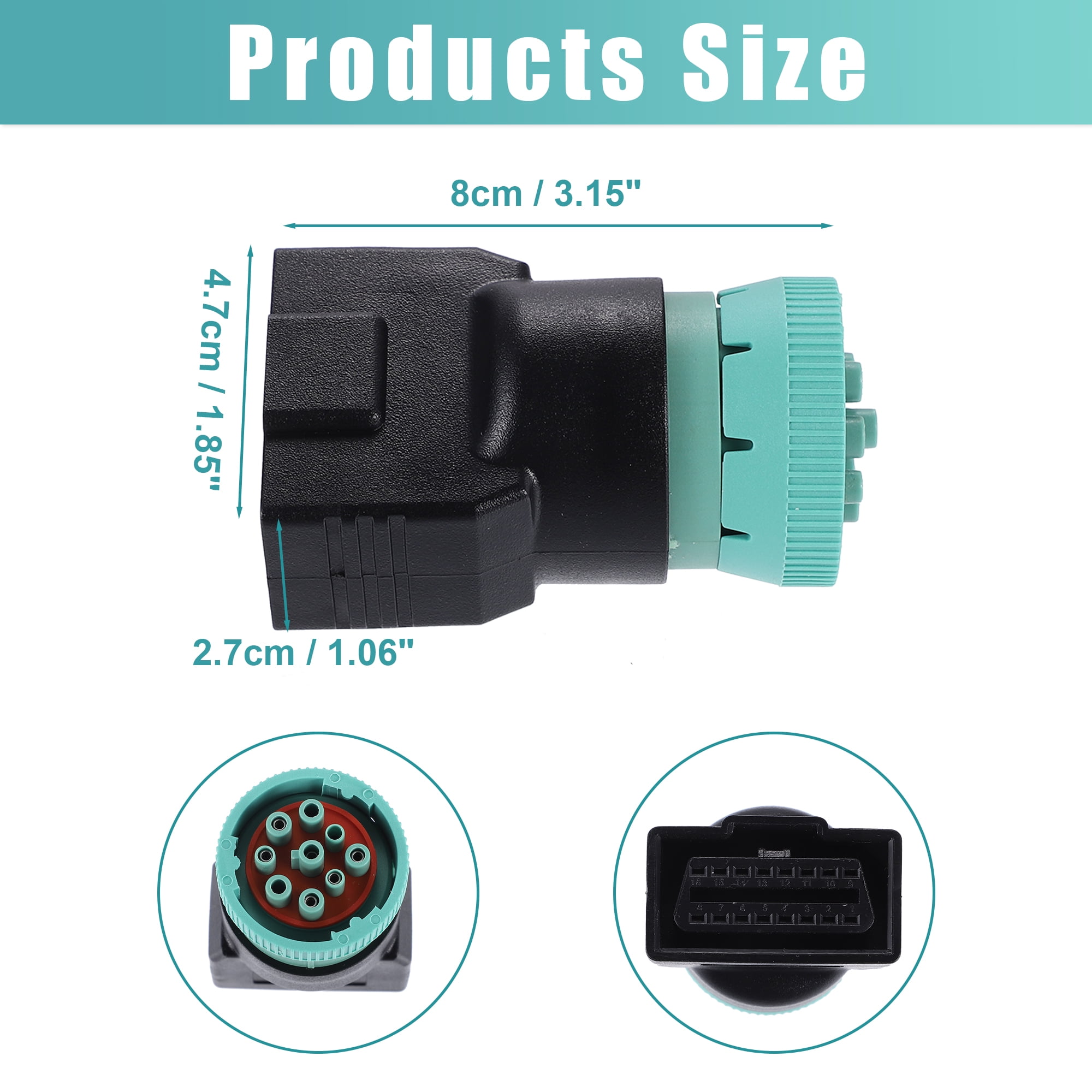 Unique Bargains Type 2 OBD2 Male 9 Pin J1939 to OBD2 16 Pin J1962 Female Adapter