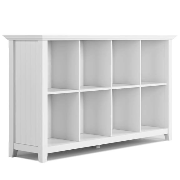 Simpli Home Acadian 57 inch Wide Solid Wood Transitional 8 Cube Storage Sofa Table in White