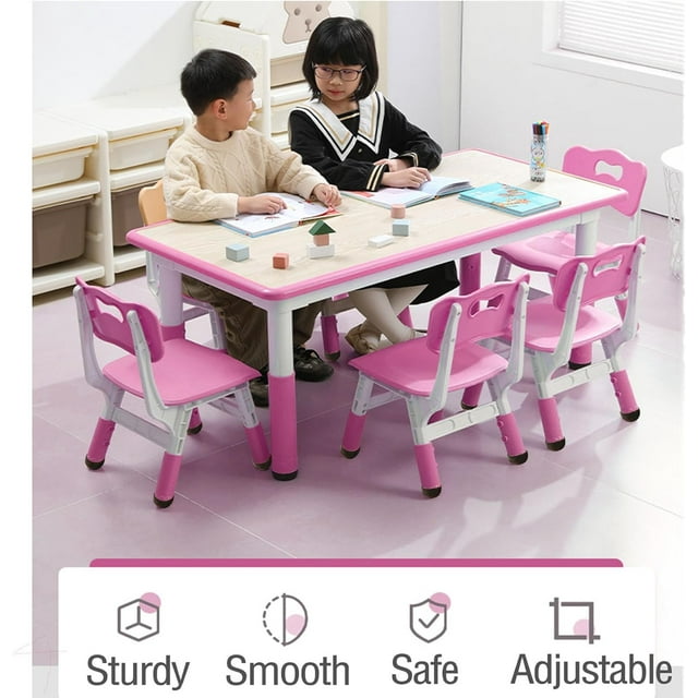 Historyli Juego de mesa y 6 sillas para niños, altura ajustable, diseño de grafiti, patas antideslizantes, 136 kg, mesa de arte, para edades de 2 a 10 años, color rosa