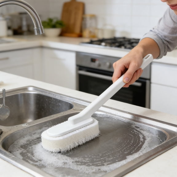 Bathtub Scrubber with Long Handle, Wall Scrubber Extended Handle Sponge Scrubber with Integrated Scouring Pads, Kitchen, Bathroom, Shower Cleaning Tool for Effortless Wash, Scrubbing