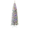 thumbnail image 2 of VEIKOUS 6.5' Christmas Pencil Tree, Pre-Lit Flocked Slim Xmas Tree W/ 200 Multi-Color Twinkling LED Lights, Green, 2 of 10