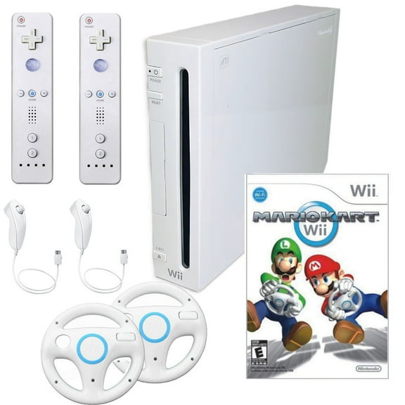 Restored Nintendo Wii Console Wii Game System White with Mario Kart Premium Bundle (Refurbished)