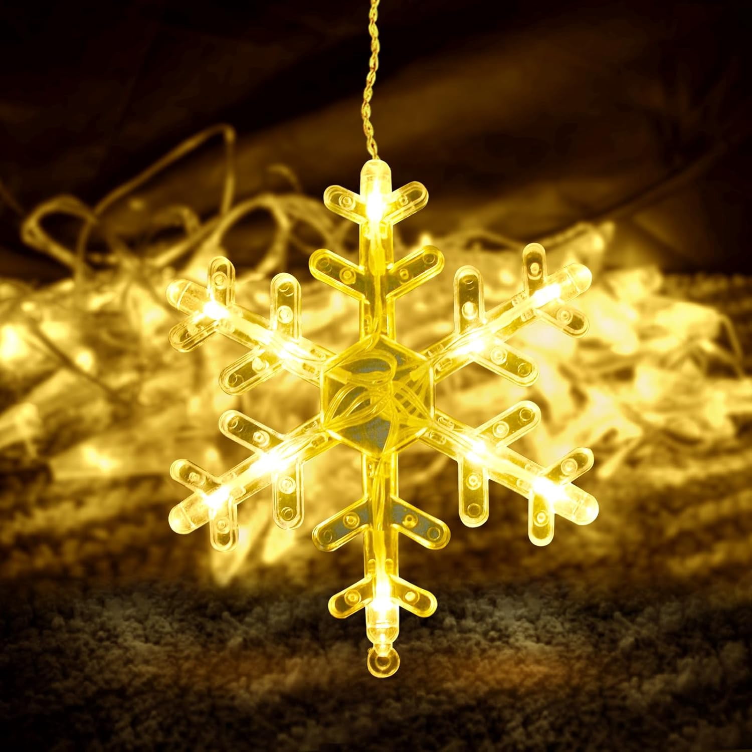Qoosea Curtain String Lights, 126 LED Snowflake Star Waterproof Curtain Fairy Lights, Battery Operated Christmas Decorations for Window Wall Bedroom