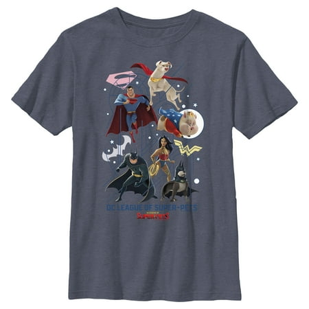Boy's DC League of Super-Pets Super Squad Graphic Tee Navy Blue Heather Large