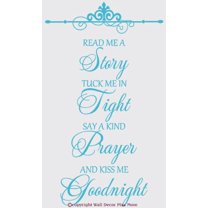 Nursery Décor Read a Story Kiss Me Goodnight Baby Wall Decals Poem, 23x13-Inch Geyser Blue